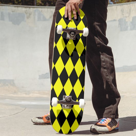 Skateboard Yellow Black Harlequin Diamonds Checkers Design 
