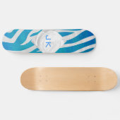 Skateboard Zèbre bleu et blanc avec Monogramme (Horz)