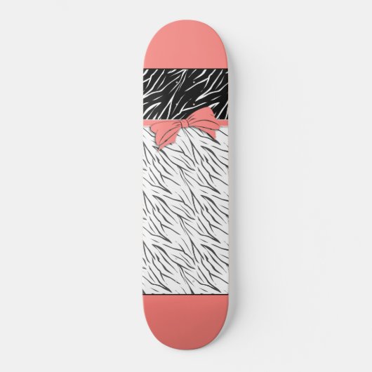Skateboard Zèbre peau noir blanc tigre rayures de cuir rose (Recto)