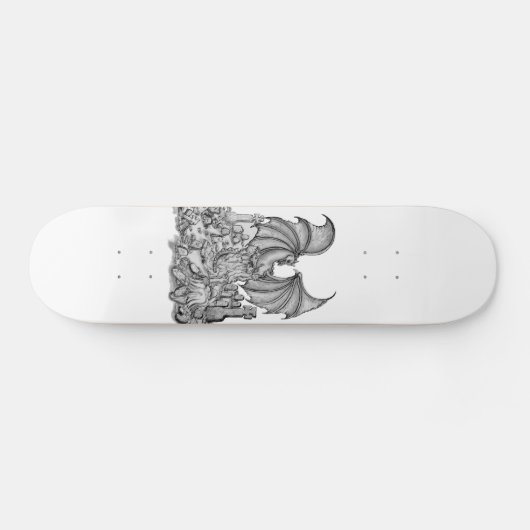 Skateboard Zombie mit Drache Bleistiftzeichnung (Horz)