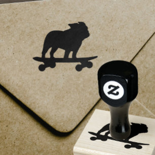 Skateboarden Bulldog Silhouet Koele Hond Rubberstempel