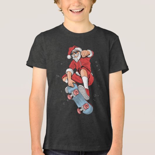 Skateboarden Cool Santa Christmas Tri-Blend Shirt (Voorkant)