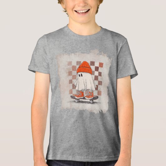 Skateboarden Ghost Retro Grunge Tri-Blend Shirt (Voorkant)