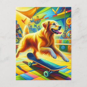 Skateboarden Golden Retriever Hond Briefkaart