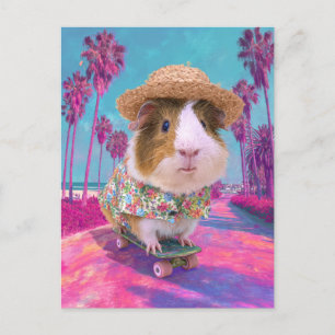 Skateboarden Guinee Pig op het strand Briefkaart