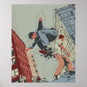 Skateboarden in het City-Poster Poster
