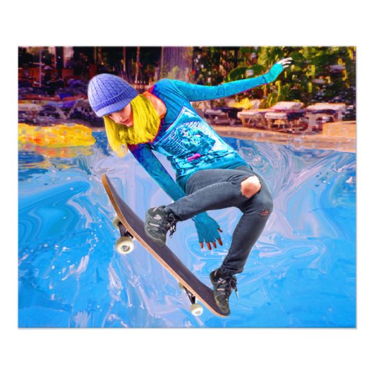 Skateboarden op water foto afdruk (Voorkant)