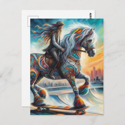 Skateboarden paard en ruiter briefkaart (Voorkant / Achterkant)