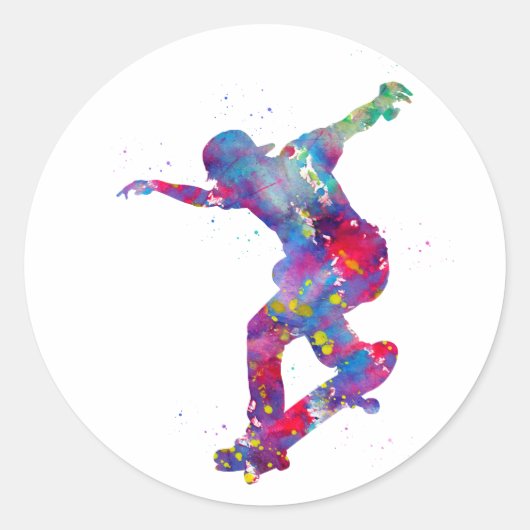 Skateboarden Ronde Sticker (Voorkant)