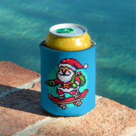 Skateboarden Santa - Fun Pixel Art Holiday Design Blikjeskoeler