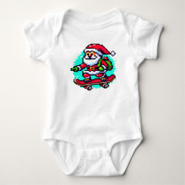Skateboarden Santa - Fun Pixel Art Holiday Design Romper
