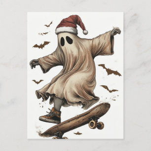 Skateboarden Santa Ghost Christmas Briefkaart