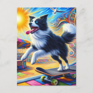 Skateboarden Schattig Surreal Border Collie Briefkaart