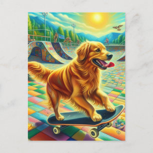 Skateboarden Schattige Golden Retriever Dog Briefkaart