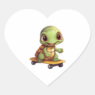 Skateboarden Schildpad, Atletisch Dierenontwerp Hart Sticker