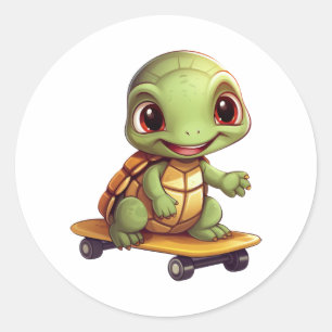 Skateboarden Schildpad, Atletisch Dierenontwerp Ronde Sticker