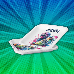 Skateboarden Skater Happy Birthday Monogram Papieren Bordje