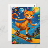 Skateboarden Surreal Ginger Cat Briefkaart (Voorkant / Achterkant)