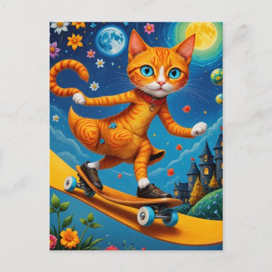 Skateboarden Surreal Ginger Cat Briefkaart (Voorkant)