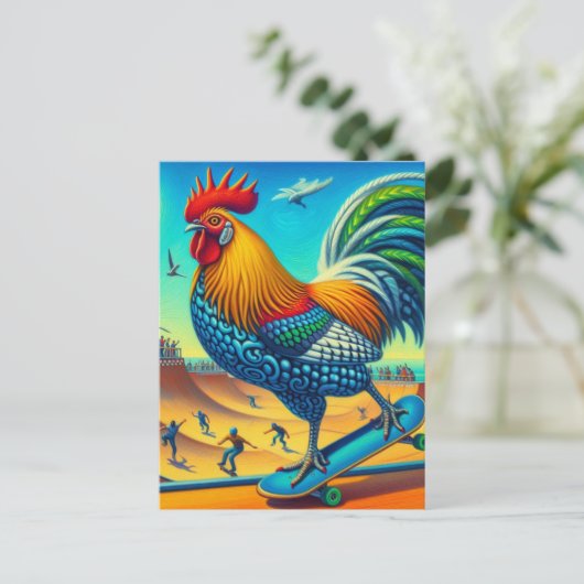 Skateboarden Surreal Kleurrijke en Leuke Haan Briefkaart (Staand voorkant)