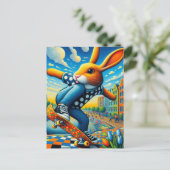 Skateboarden Surreal Schattig Konijn Briefkaart (Staand voorkant)