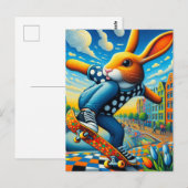 Skateboarden Surreal Schattig Konijn Briefkaart (Voorkant / Achterkant)