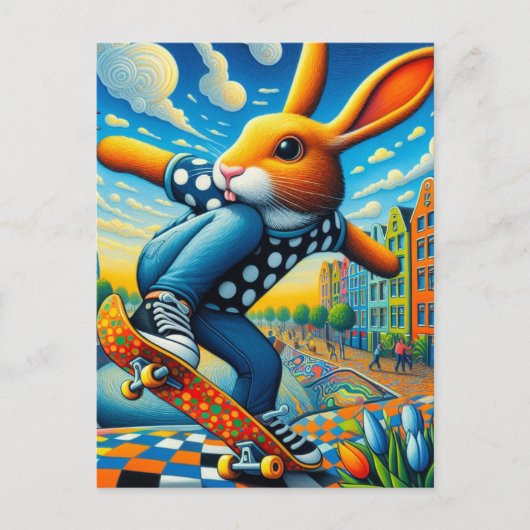 Skateboarden Surreal Schattig Konijn Briefkaart (Voorkant)