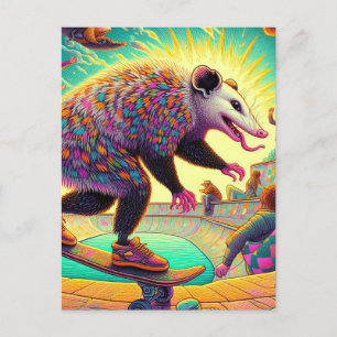 Skateboarden Surreal Schattig Opossum Briefkaart