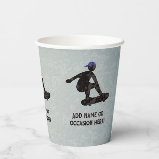 Skateboarden thema steel metal look tiener of man papieren bekers (Achterkant)