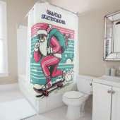 Skateboarden vader kerst douchegordijn (In situ)