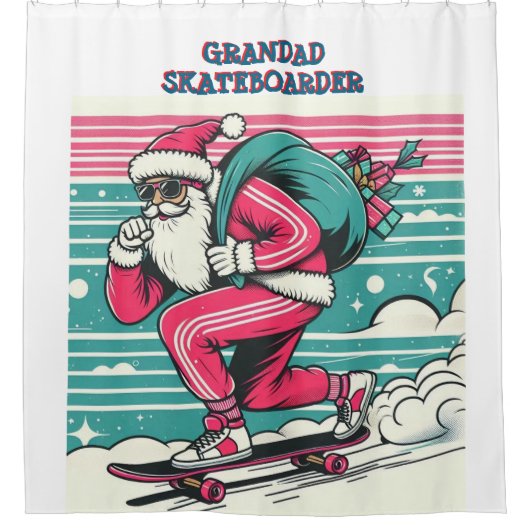 Skateboarden vader kerst douchegordijn (Voorkant)