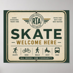 Skateboarden Welkom Bord Vintage Gemeenschap Poster