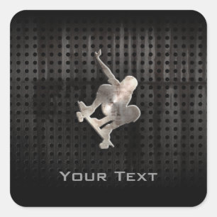 Skateboarden; zwart vierkante sticker