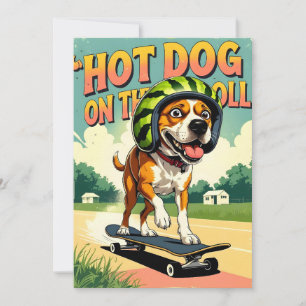Skateboardende Hond Zomer Grappig Retro Strand  Aankondiging
