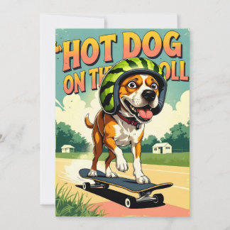 Skateboardende Hond Zomer Grappig Retro Strand Aankondiging