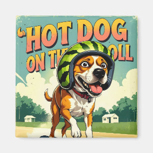 Skateboardende Hond Zomer Grappig Retro Strand Magneet