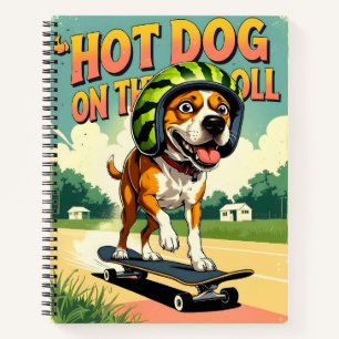 Skateboardende Hond Zomer Grappig Retro Strand Notitieboek
