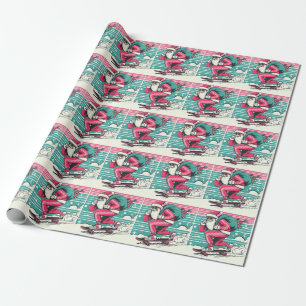 Skateboardende kerstman cadeaupapier