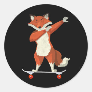 Skateboardende Vos Op Skateboard Cadeau Voor Skate Ronde Sticker