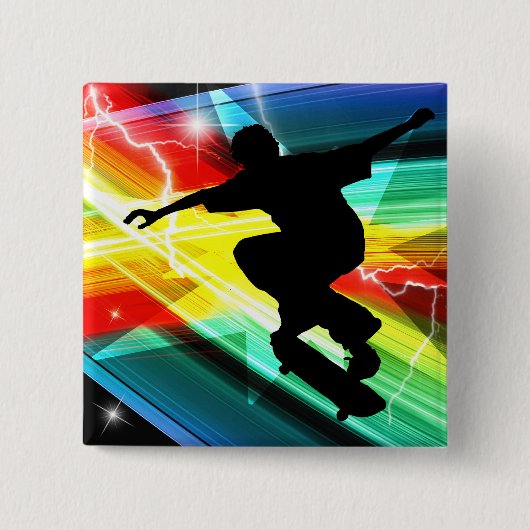 Skateboarder in Criss Cross Lightning Vierkante Button 5,1 Cm (Voorkant)