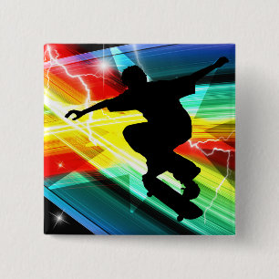 Skateboarder in Criss Cross Lightning Vierkante Button 5,1 Cm
