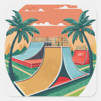 Skateboarder's Paradise: Retro Skateboardparken Vierkante Sticker