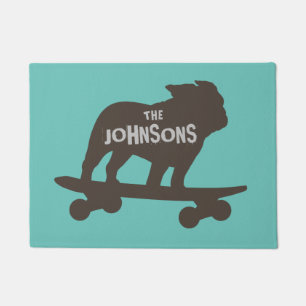 Skateboarding Bulldog Silhouette Cool Dog Custom Deurmat
