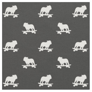 Skateboarding Bulldog Silhouettes Pattern Cool Dog Stof