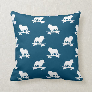 Skateboarding Bulldog Silhouettes Pattern Kussen