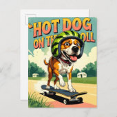 Skateboarding Dog Summer Funny Retro Beach  Aankondigingskaart (Voorkant / Achterkant)