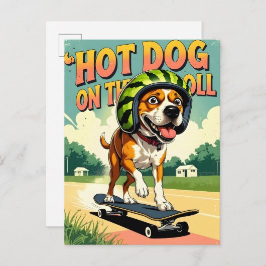 Skateboarding Dog Summer Funny Retro Beach Aankondigingskaart (Voorkant / Achterkant)