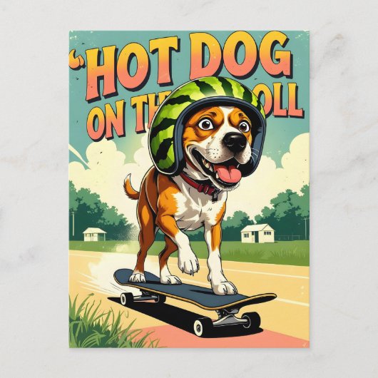 Skateboarding Dog Summer Funny Retro Beach  Aankondigingskaart (Voorkant)