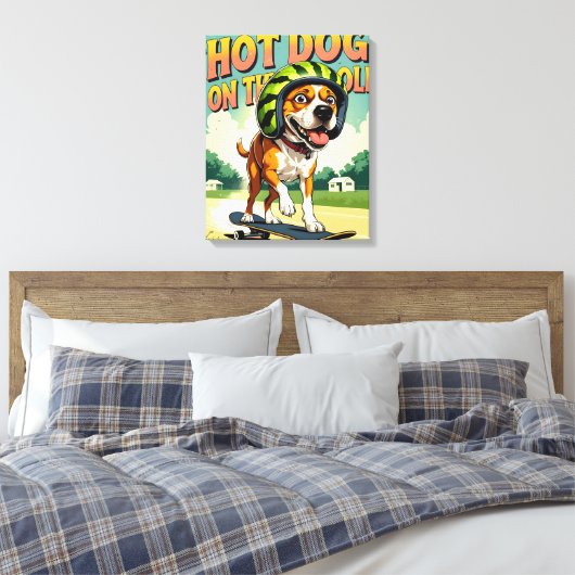 Skateboarding Dog Summer Funny Retro Beach  Canvas Afdruk (Insitu (Slaapkamer))