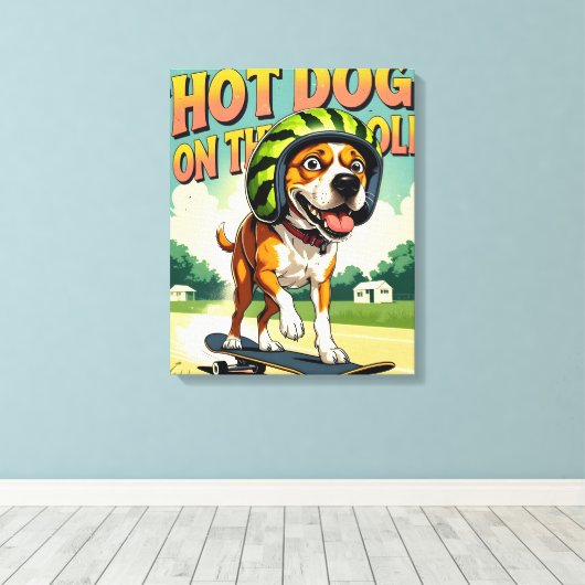 Skateboarding Dog Summer Funny Retro Beach  Canvas Afdruk (Insitu (Houten vloer))